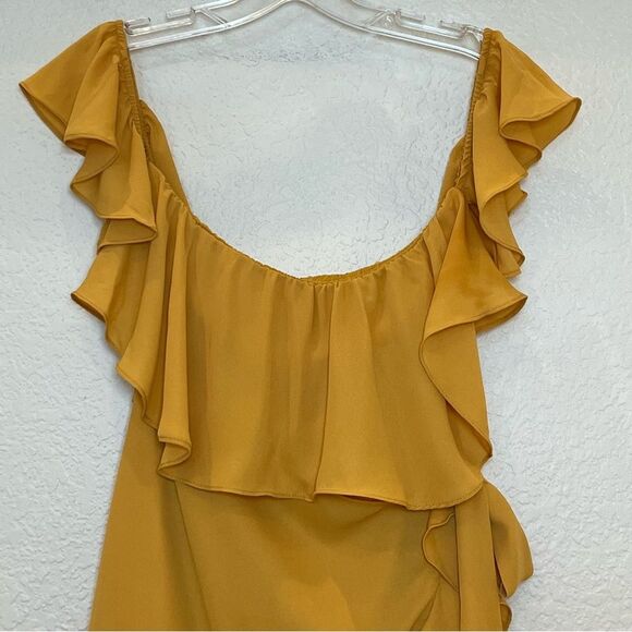 Superdown NWT! Jolene Ruffle Wrap Mini Dress in Marigold size Small - Picture 4 of 16